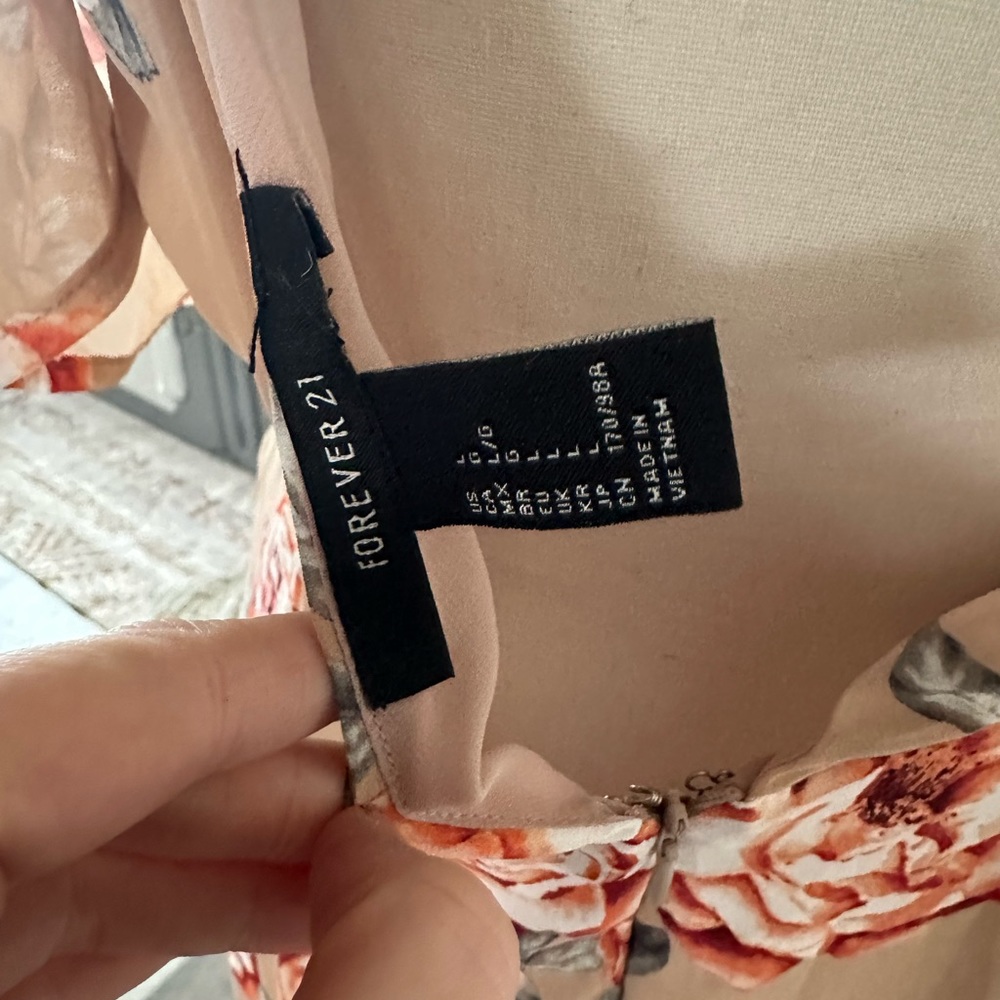 Forever 21 Floral Nude Maxi Neutral Slit Dress Long Cut Out Ruffle Off Shoulder - Picture 8 of 9